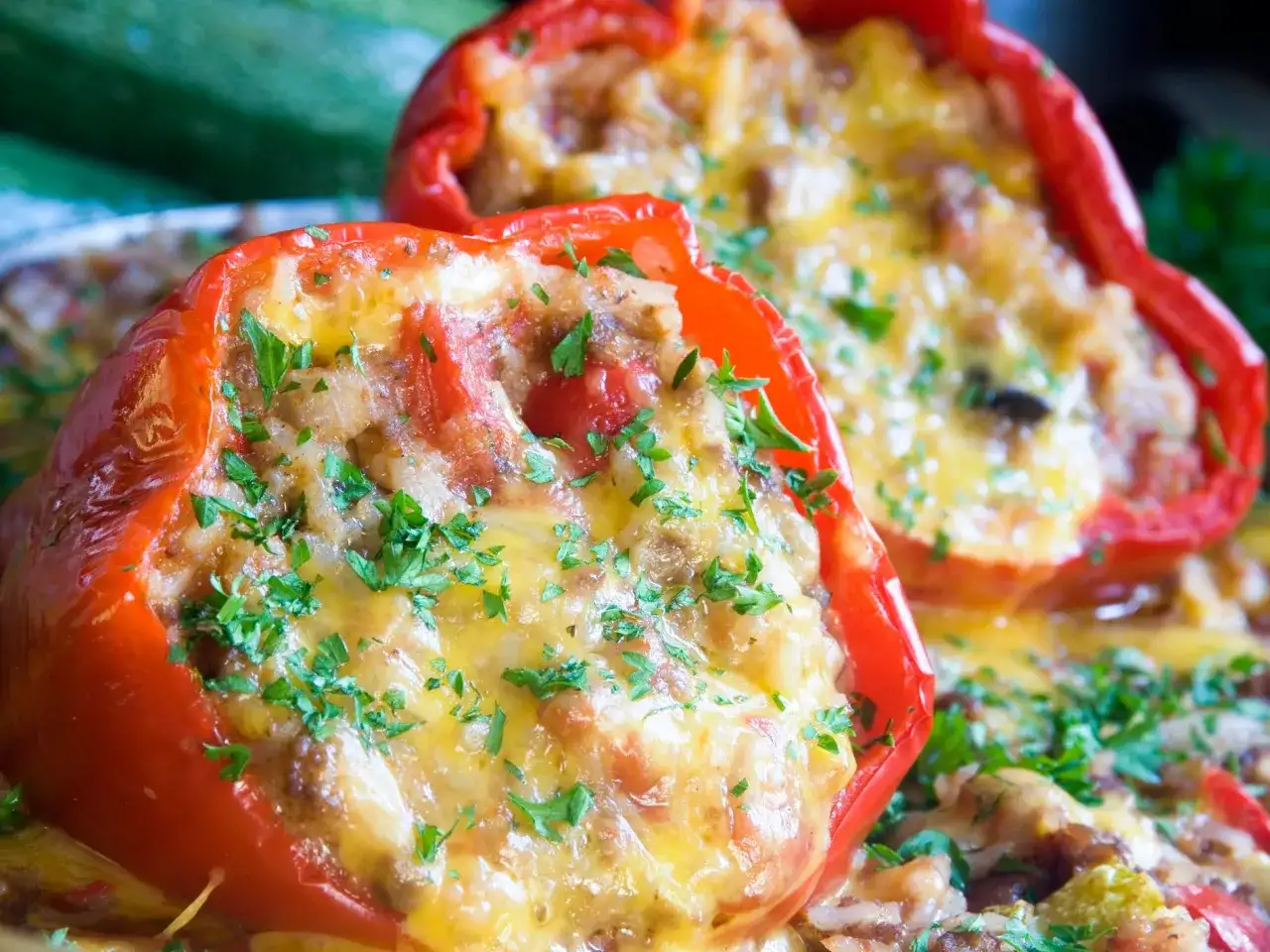 Peperoni ripieni senza carne, morbidi e gratinati al forno